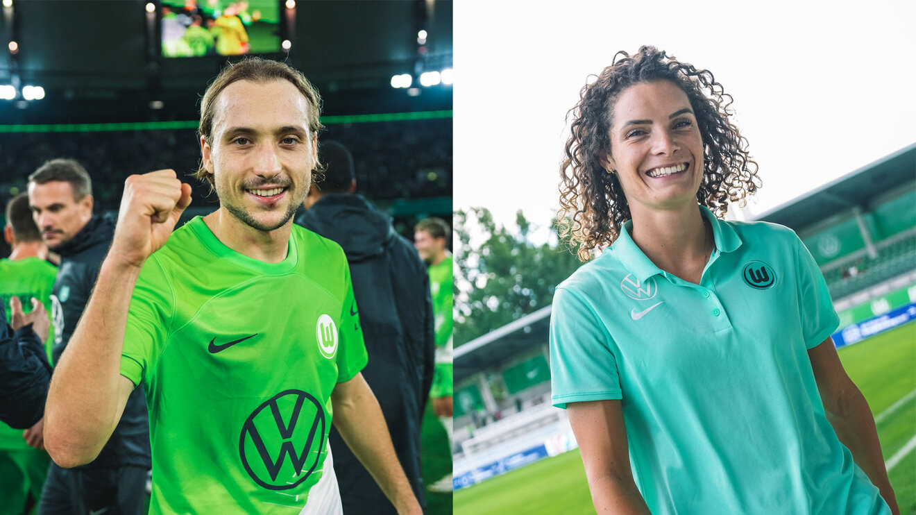 Lovro Majer (links) und Dominique Janssen (rechts) vom VfL Wolfsburg.