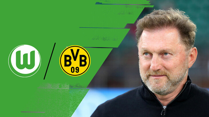 Eine Nahaufnahme des Trainers Ralph Hasenhüttl, links im Bild sind die Logos des VfL Wolfsburgs und Borussia Dortmunds eingeblendet.