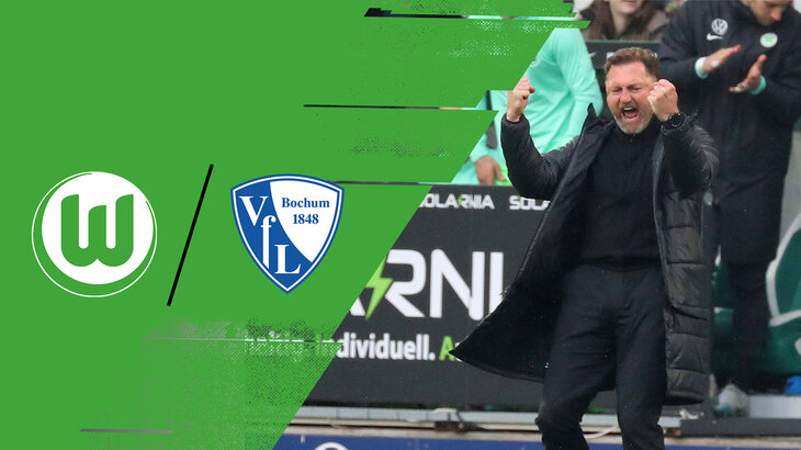 Pressekonferenz nach dem 1:0-Heimsieg gegen Bochum. VfL-Wolfsburg-Trainer Ralph Hasenhüttl jubelt am Spielfeldrand.