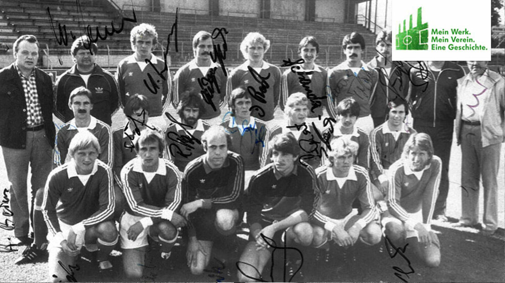 Mannschaftsfoto des VfL-Teams aus den 80er-Jahren mit Georg Klitzke und allen Unterschriften.  