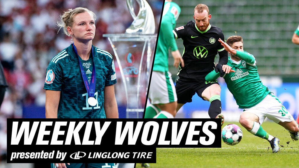 Eine VfL Wolfsburg-Grafik mit Alex Popp und Maximilian Arnold und der Aufschrift "Weekly Wolves".