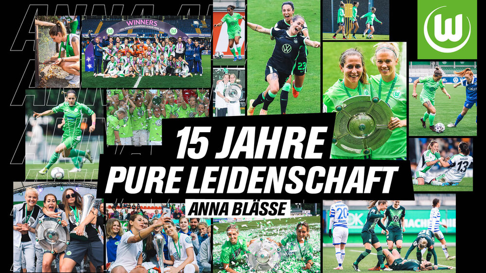 Bildcollage anlässlich des 15-jährigen Jubiläums der VfL Wolfsburg Spielerin Anna Blässe. 