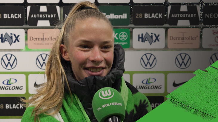 VfL Wolfsburg Spielerin Endemann gibt nach Abpfiff ein Interview für Wölfe TV.