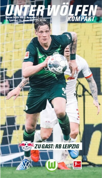 Cover der Wölfe Kompakt Ausgabe zum Spiel des VfL Wolfsburg gegen RB Leipzig.