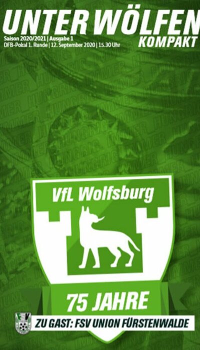 Cover der Wölfe Kompakt Ausgabe zum Spiel des VfL Wolfsburg gegen FSV Union Fürstenwalde.