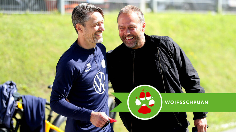 Eine VfL Wolfsburg-Grafik mit den lachenden Niko Kovac und Hansi Flick.