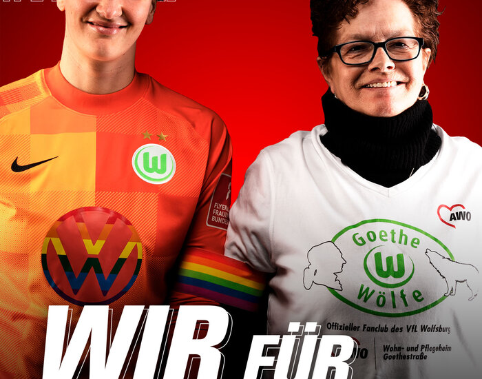 Hintergrundbild mit VfL-Wolfsburg-Spielerin Almuth Schult zum Thema Vielfalt.