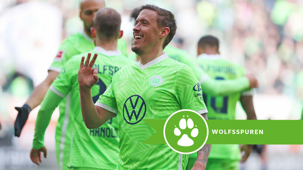 Der VfL Wolfsburg-Spieler Max Kruse jubelt nach seinem Tor.