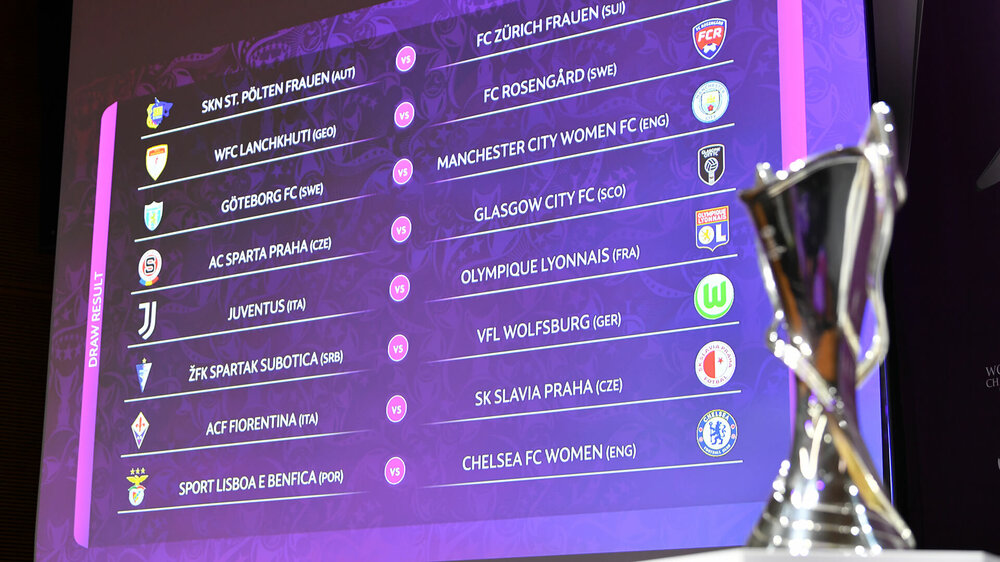 Die Termine der Runde der letzten 32 der Womens Champions League im Überblick auf einem Bildschirm. 