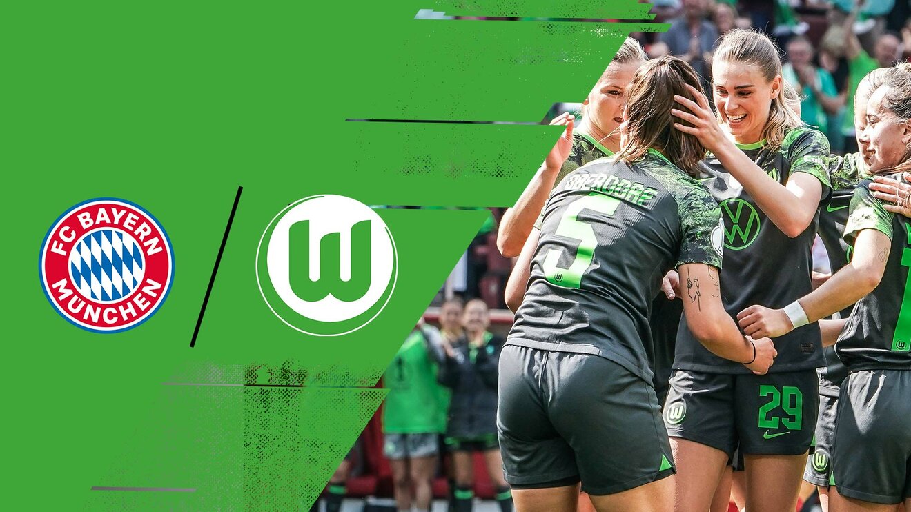 Die Highlights des Pokalfinals des VfL Wolfsburg gegen den FC Bayern München. Jule Brand jubelt mit ihren Mitspielerinnen über den Treffer.
