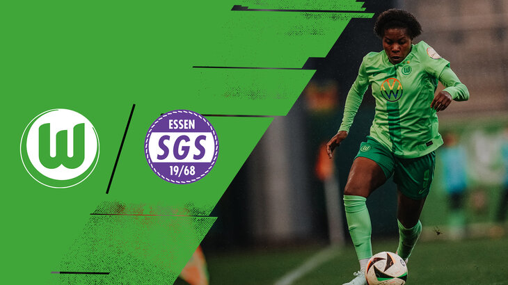 Thumbnail zu den Highlights des Spiels der VfL-Frauen gegen die SGS Essen. Rechts vom Bild ist Lineth Beerensteyn. Links daneben sind die Logos des VfL und der SGS Essen.