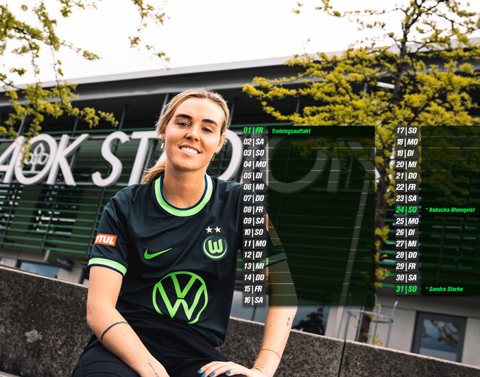 Desktopkalender mit den Terminen der Frauen des VfL-Wolfsburg für Juli.