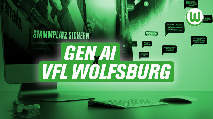 Eine Grafik mit grünem Hintergund und dem Text "Gen AI x VfL Wolfsburg".