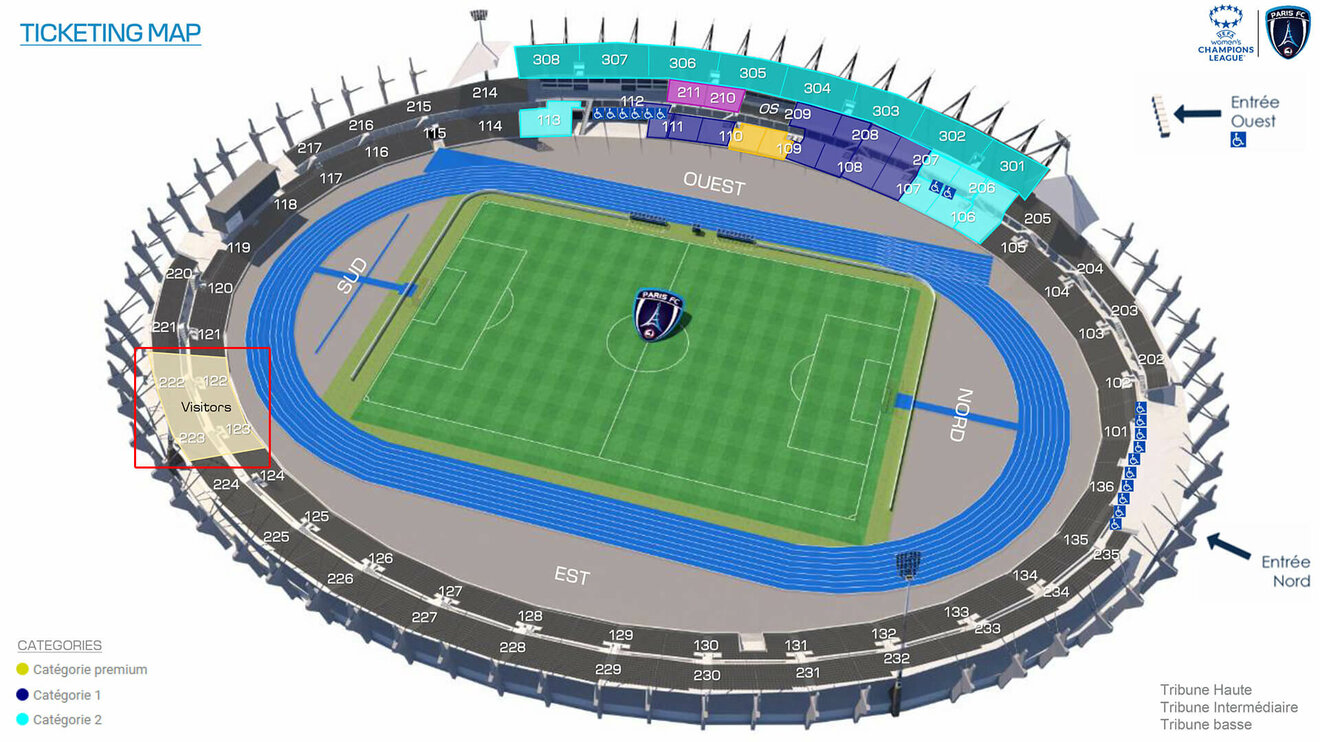 Grafik des Stadions in Paris, wo die Wölfinnen in der UWCL antreten werden.