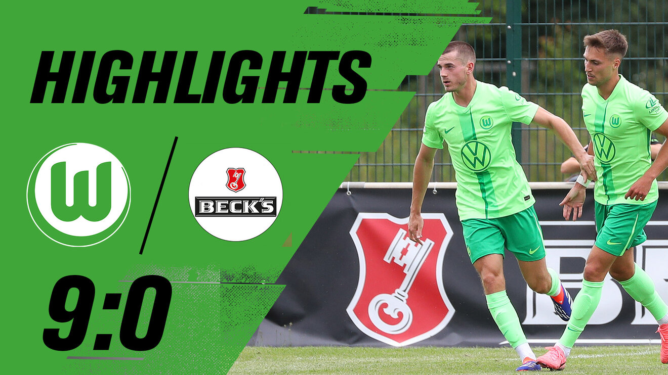 Eine VfL-Wolfsburg-Grafik zu den Highlights gegen die Becks-Auswahl. Auf der rechten Seiten sind Kaminski und Fischer zu sehen.