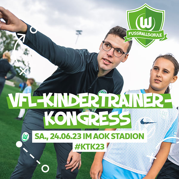 Werbung für den Kindertrainerkongress des VfL Wolfsburg.