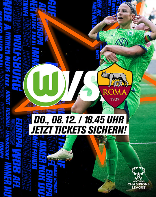 Ticketflyer für das Spiel des VfL Wolfsburg gegen As Roma in der Championsleague.