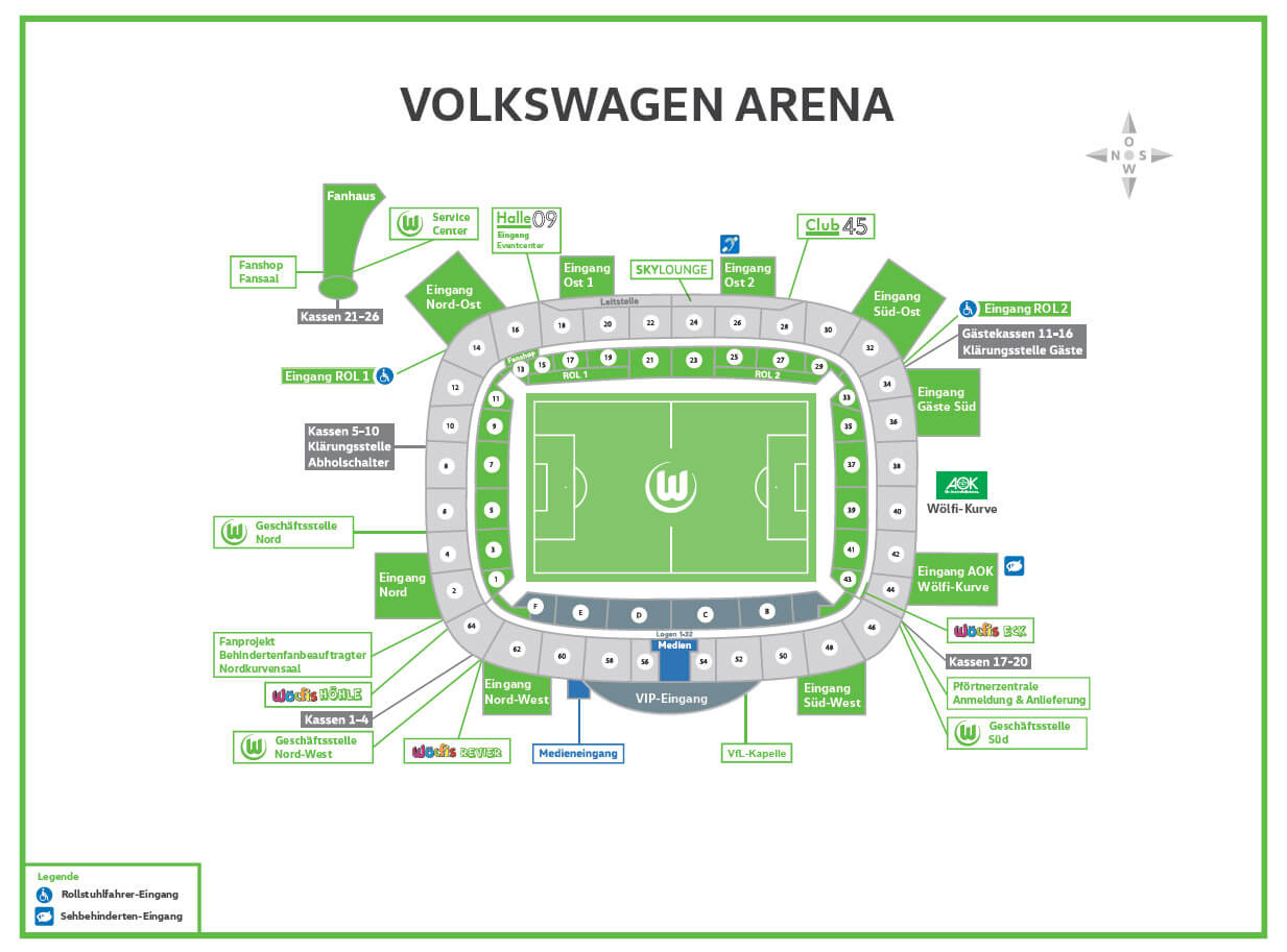 Der Stadionplan der Volkswagen Arena des VfL Wolfsburg.