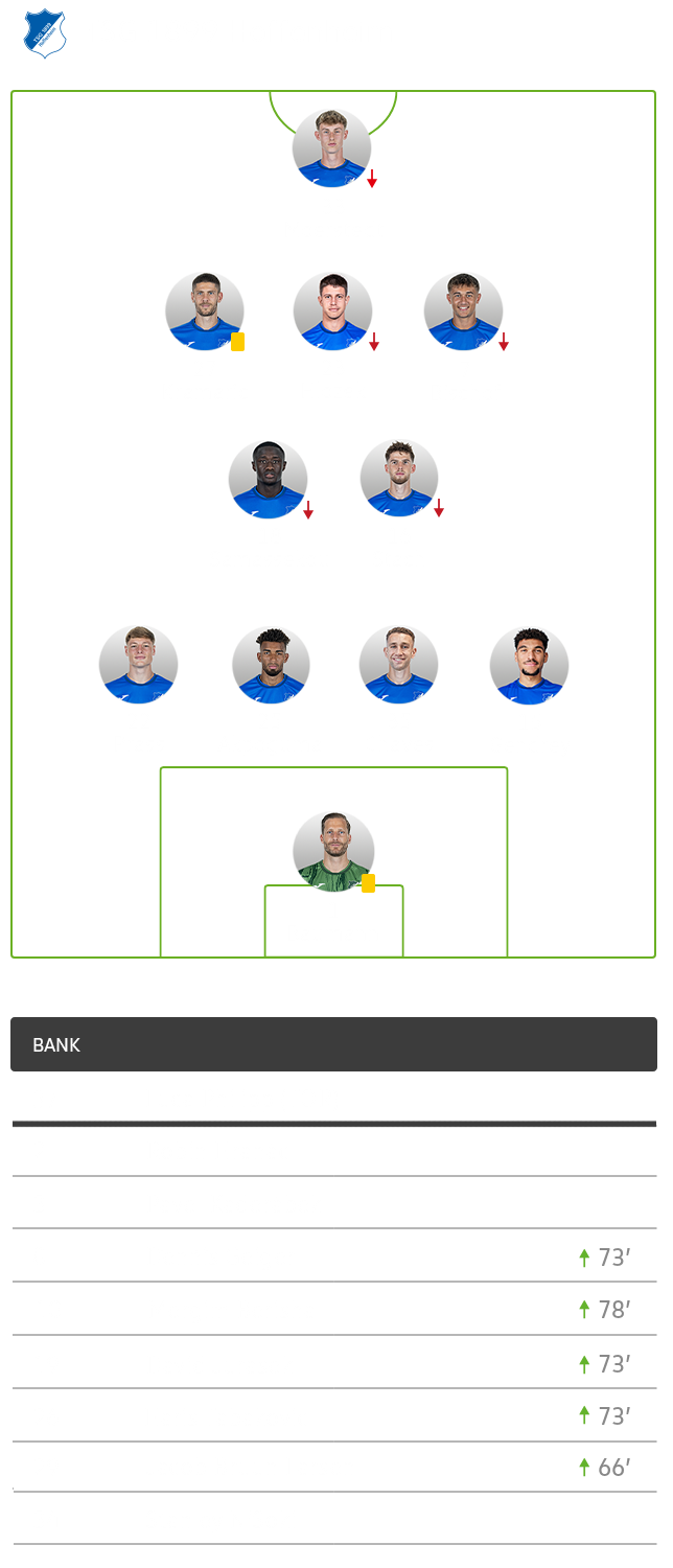 Die Aufstellung Hoffenheims für das DFB-Pokalspiel gegen die Wölfe.