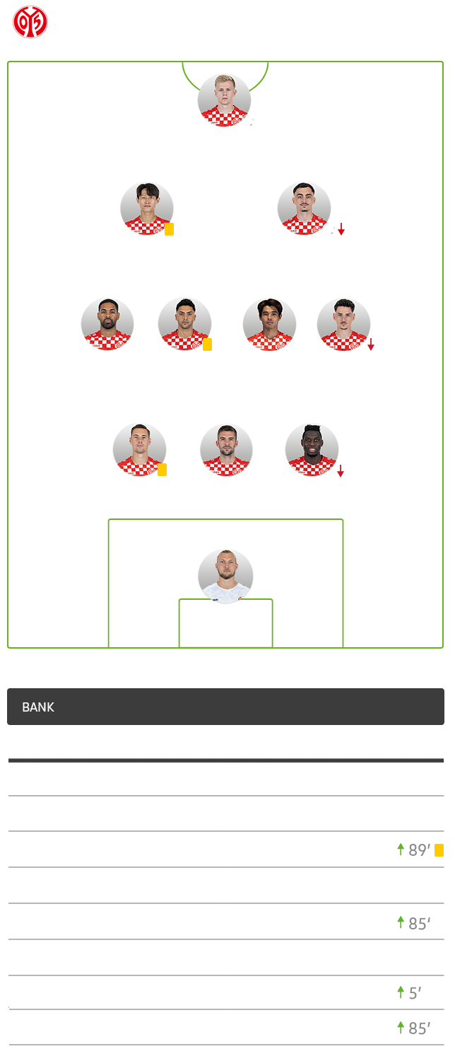 Die Aufstellung von Mainz im Spiel gegen die Wölfe.