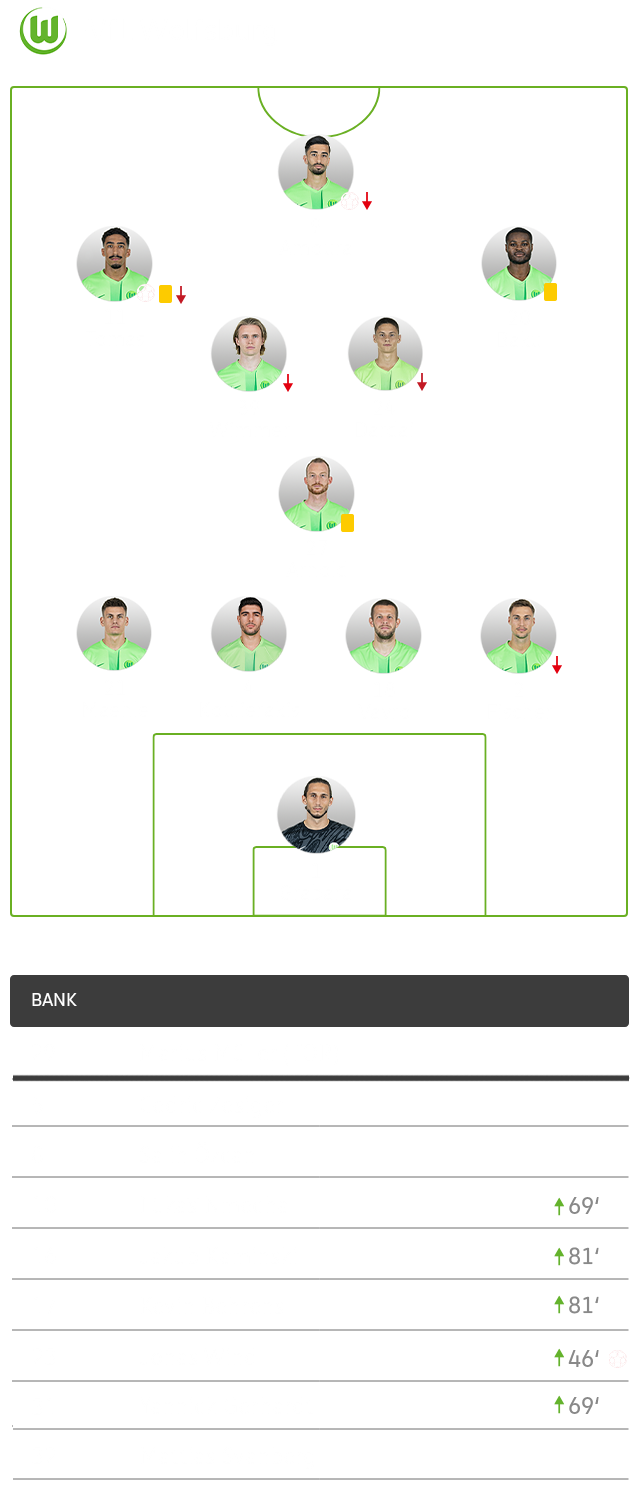 Die Aufstellung der Wölfe im Spiel gegen Mainz.