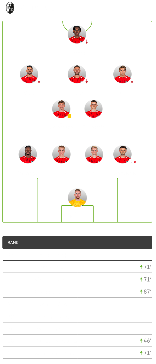 Die taktische Aufstellung des SC Freiburg gegen den Wolfsburg.
