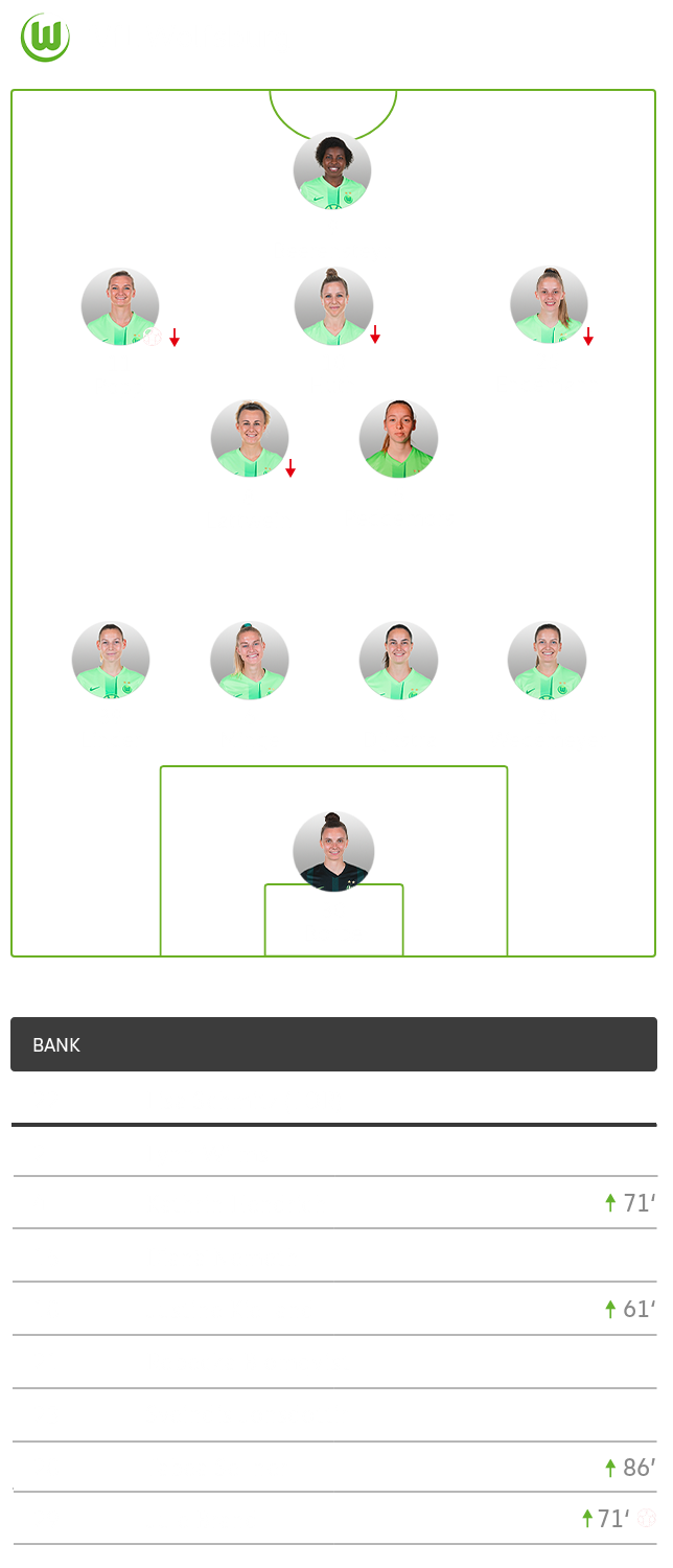 Die taktische Aufstellung des VfL-Wolfsburg beim Heimspiel gegen den TSG Hoffenheim.