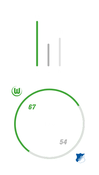 Eine Grafik zur Gesamtbilanz zwischen Hoffenheim und dem VfL Wolfsburg.