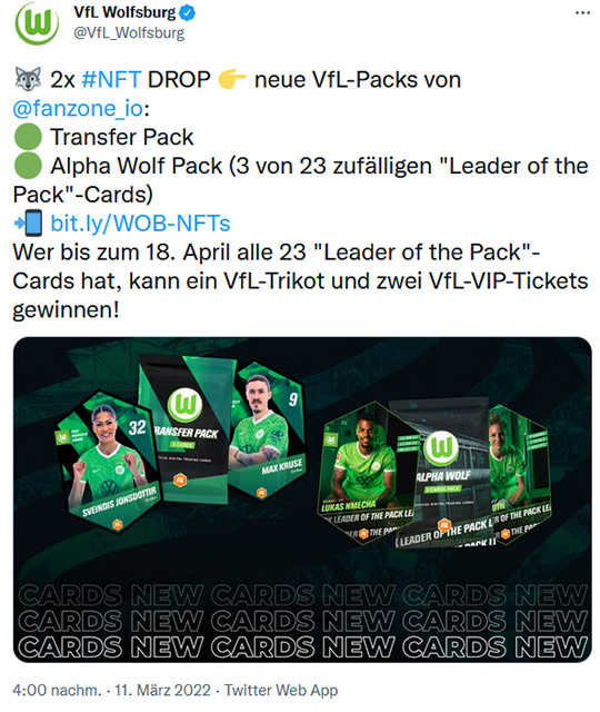 Eine Instagramgrafik des VfL Wolfsburg zu NFTs des VfL Wolfsburg.