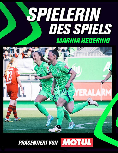 Eine VfL Wolfsburg-Grafik zur Spielerin des Spiels - Marina Hegering.