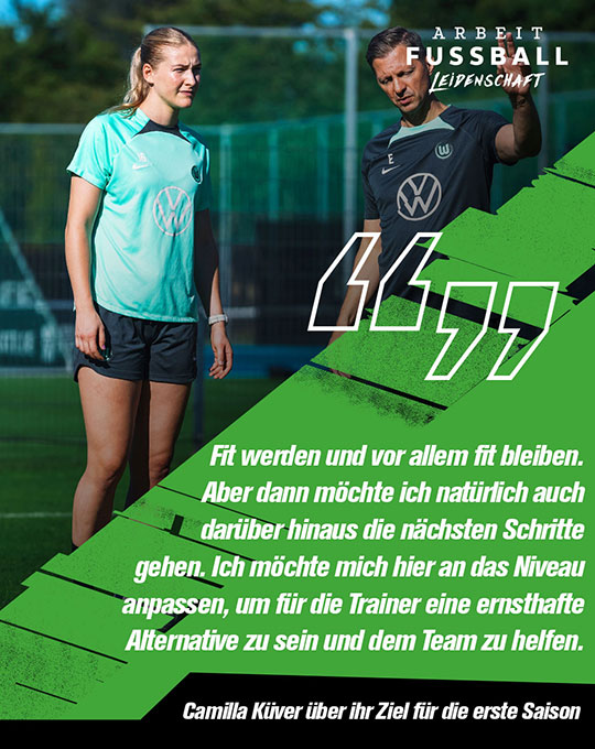Eine VfL-Wolfsburg-Grafik mit Camilla Küver und ihrem Zitat.