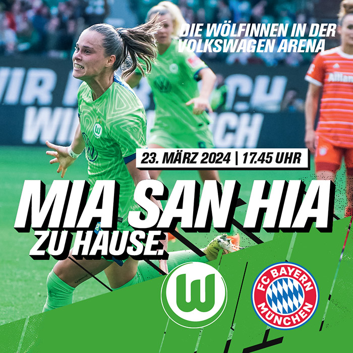 Eine Werbegrafik zum Frauen-Spiel zwischen dem VfL Wolfsburg und dem FC Bayern München.